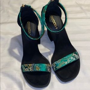 Embroidered Block Heel